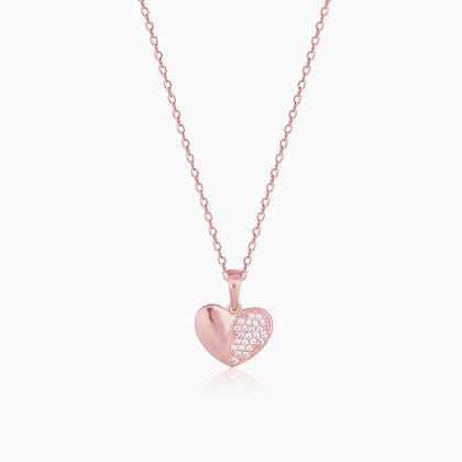 Rose Gold Made for Each Other Heart Pendant With Link Chain