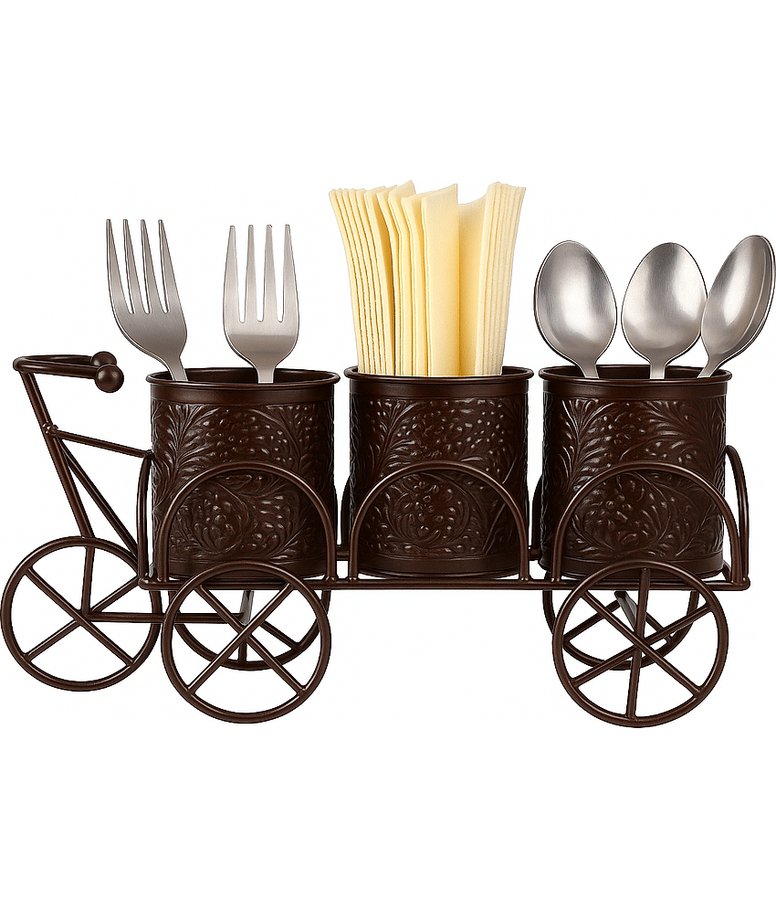 R.R.V. International CUTLERY CYCLE GOLD Melamine Cutlery Holder Brown ( Pack of 1 )