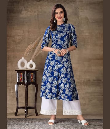 Stylum Rayon Printed Front Slit Women's Kurti - Blue ( Pack of 1 )