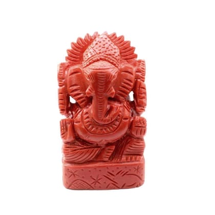 Red Coral Carved Lord Ganesha God Statue Idol Religious