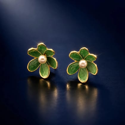 Elegant Floral Stud Earrings Pearl Accent Party Wear for Women & Girls