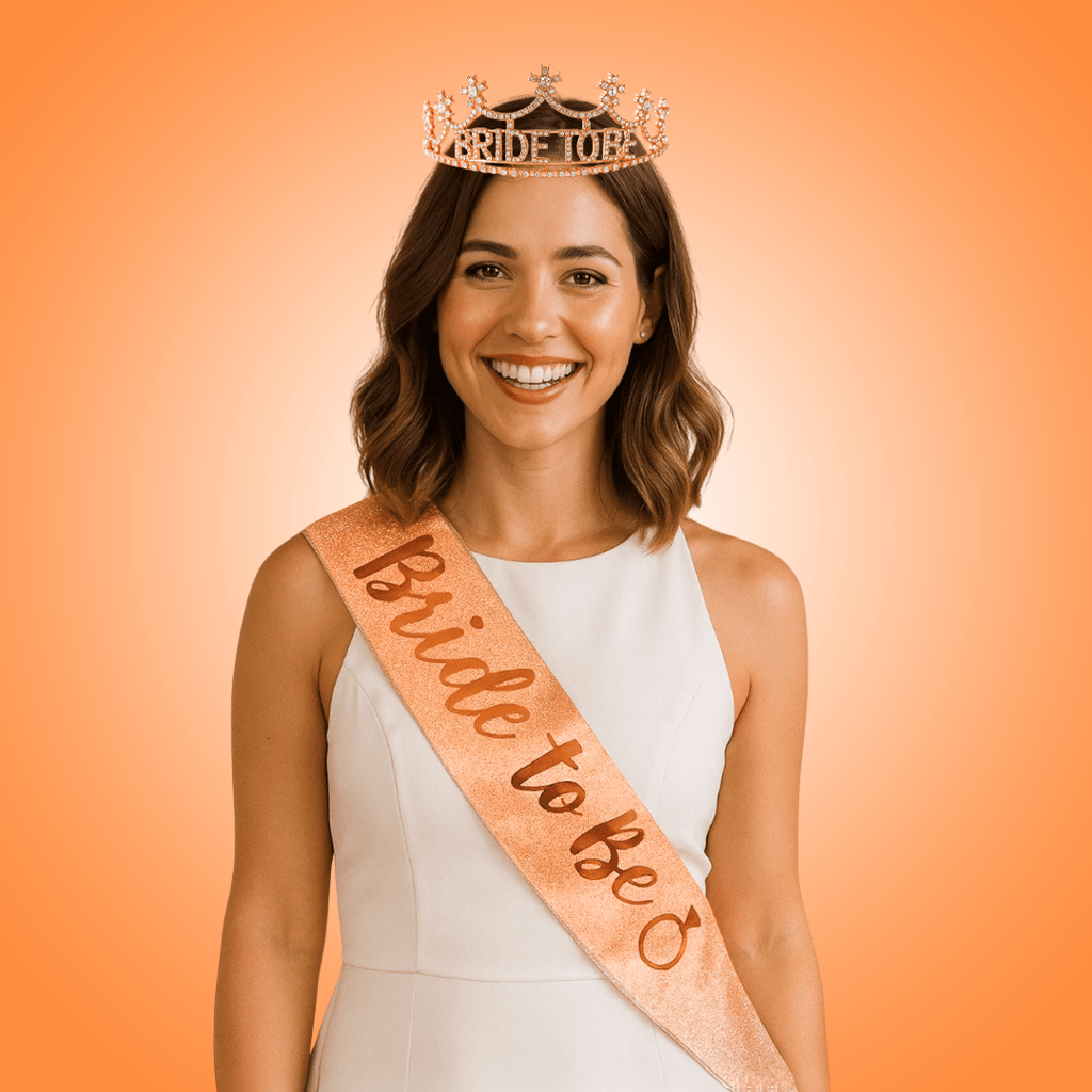 Bride to Be Sash & Crystal Rhinestone Rose Gold Birthday Headband Combo Set - 2PC - Party and Festive Needs | Buy online on ZillyBuy
