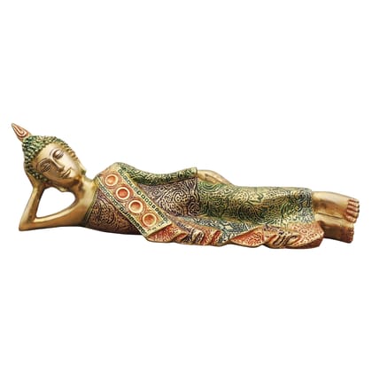 Brass Sleeping Buddha Idol - Spiritual Home Decor Statue, Height : 4.2 Inch (BSMAS136)