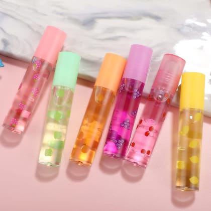 Elecsera Nourishing Fruit Flavoured Lip Gloss Transparent Moisturizing Lip Oil Fruit (Pack of: 6, 21.6 g) Multicolor