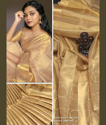 Villagius Tissue Woven Kota Doria Saree With Unstitched Blouse Piece ( Beige )