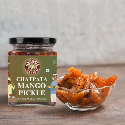 Organic Nation Sweet Mango Pickle - Chatpata Mango Pickle | Traditional Aam ka Meetha Achar | Made with Homestyle Mangoes & Spices | No Preservatives 300g