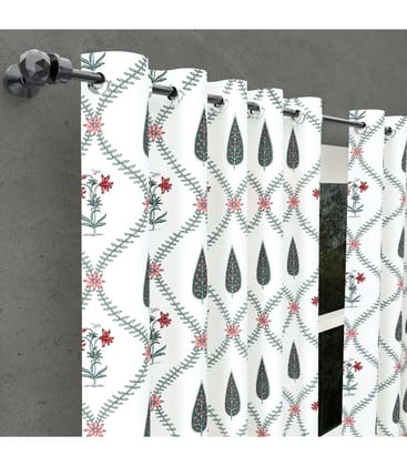 Madhuban Bloom Curtains Hand Block Print with Pink Florals & Green Leaves ( 5 Feet ) Madhuban Bloom Curtains Hand Block Print with Pink Florals & Green Leaves ( 5 Feet )