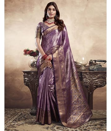 Satrani Art Silk Woven Saree With Unstitched Blouse Piece ( Purple )