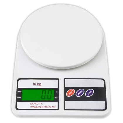 Digital Kitchen Food Weighing Scale For Healthy Living, Home Baking, Cooking, Fitness & Balanced Diet. | 1 Year Warranty | 10Kg x 1gms with 2 Batteries Included, SF400/A121, Color May vary