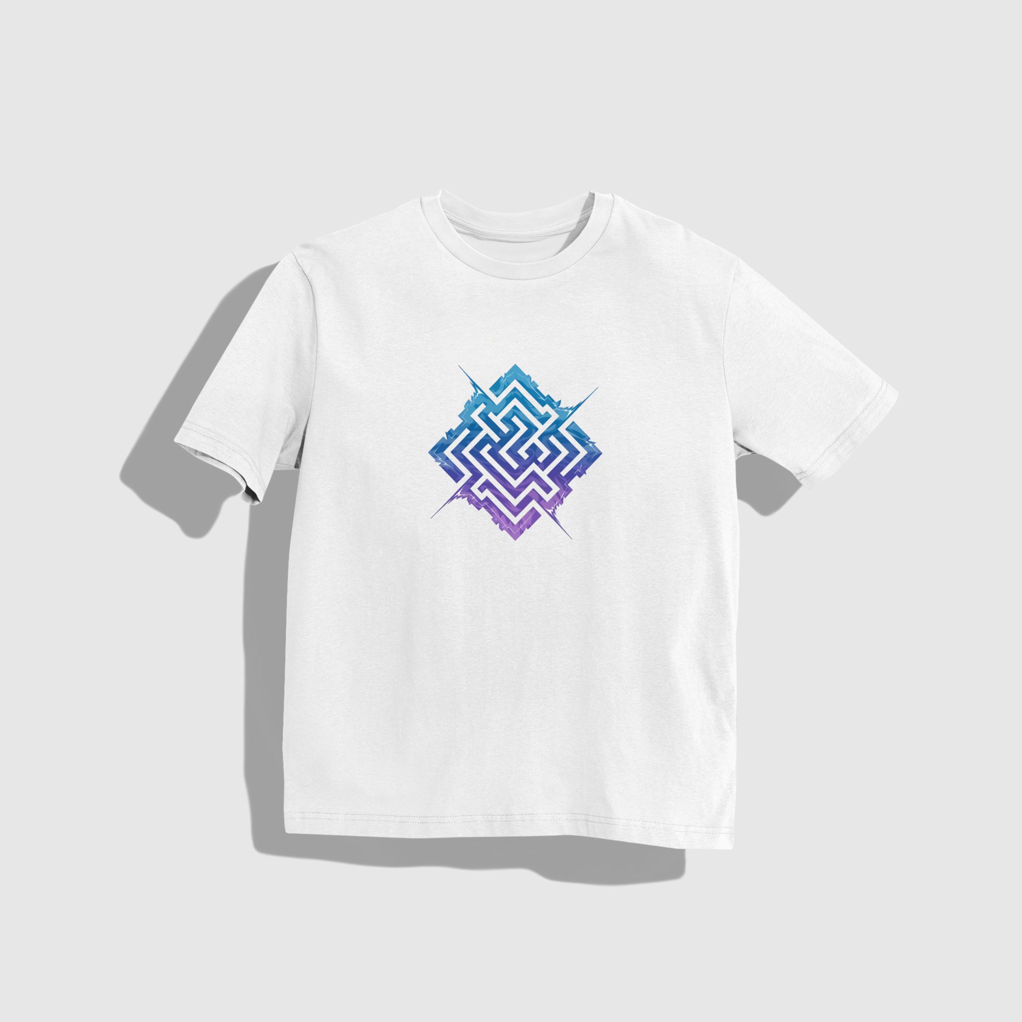 Maze T-shirt- Round Neck Drop Shoulder Graphic Printed Oversized Cotton T-shirt-S / White