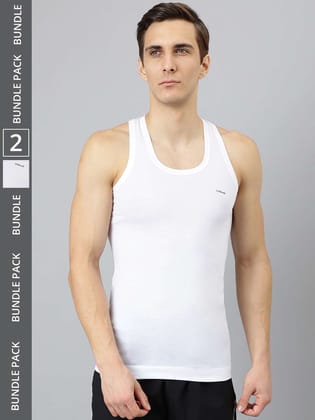 Men's White Pack of 2 Solid Combed Cotton Shrinkless Vest