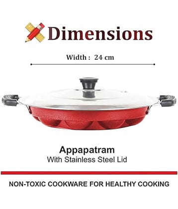 Euro Non-Stick Aluminium Appam Patra Induction Bottom with Steel Lid mm Thickness 12 cm Diameter 1 Ltr