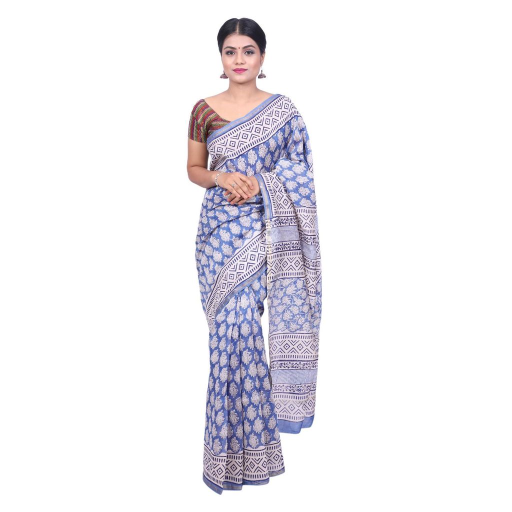 HANDLOOM MAHESHWARI PRINTED SAREE WITH BLOUSE (SKU - 3I0102030422 SAREE- 114) - Sarees | Buy online on ZillyBuy