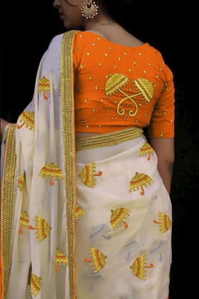 Glowing Orange Coloured Partywear Embroidered Chanderi Silk Saree