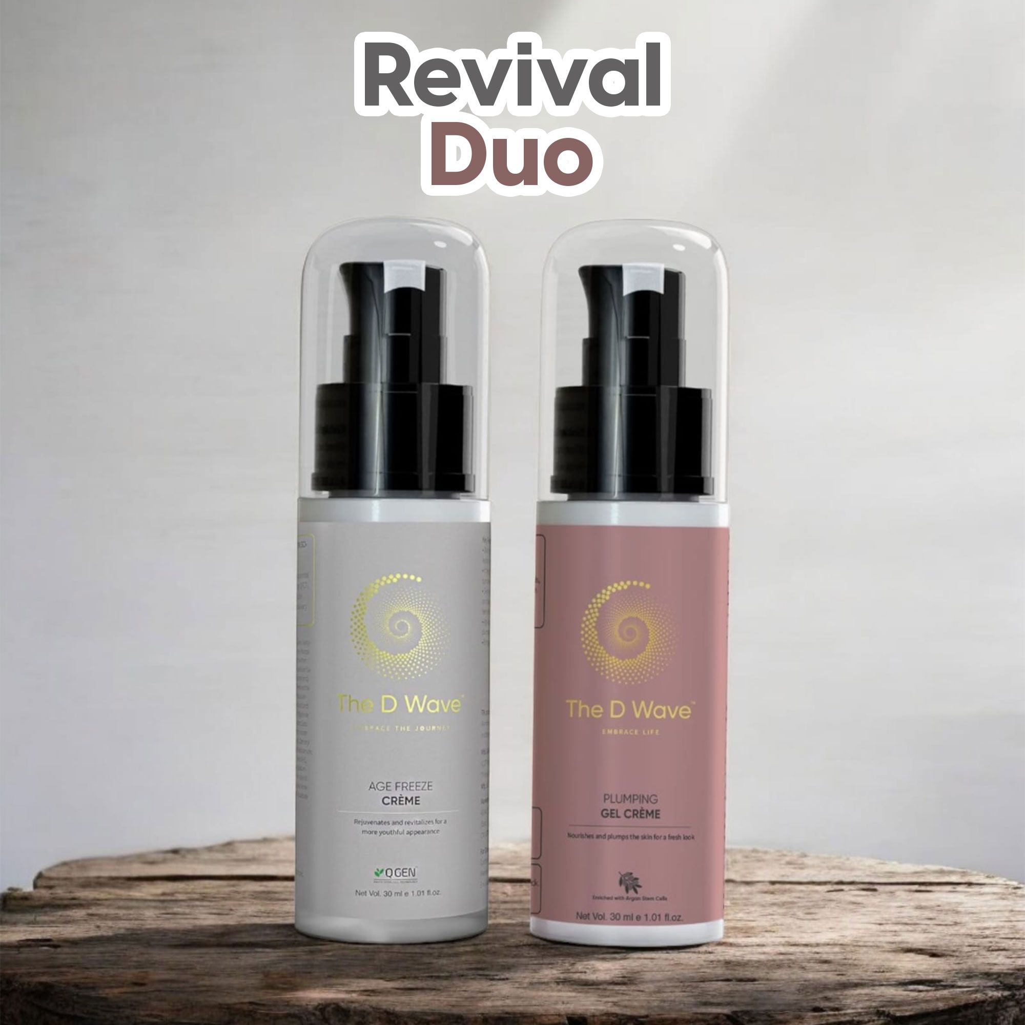 The D Wave Revival Duo | Plumping Gel Crème  | Age Freeze Crème | 30ml each | Intense hydration Crème | Prevents glycation | Reducing fine lines and wrinkles | Enhances skin elasticity | Even-toned
