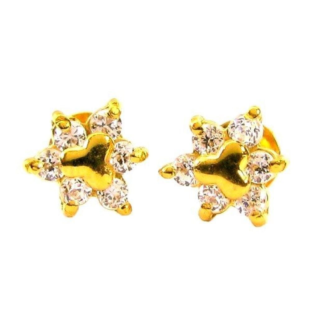Precious CZ Studded EAR Studs PAIR 14k Solid Real Gold Screw Back