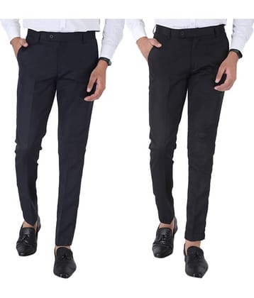 SREY Black Slim -Fit Flat Trousers Pack of 2
