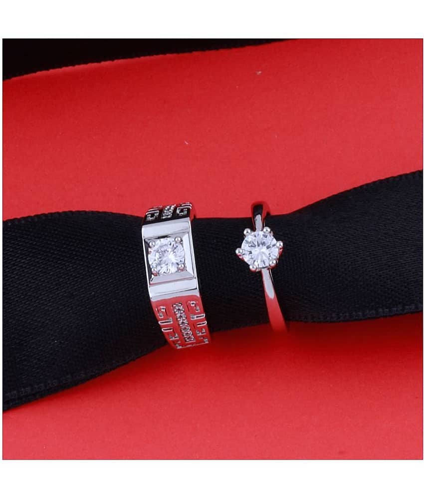 Adjustable Couple Rings Set for lovers Silver Plated Solitaire for Men and Women