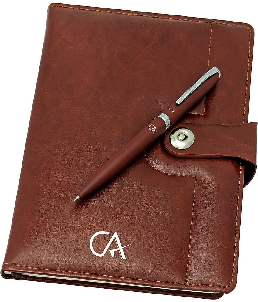 UJJi CA Logo Printed Brown/Coffee Color Metal Pen & Notebook Set