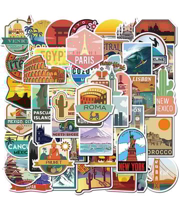 iDream Travel World Destination Famous City Waterproof Vinyl Sticker for Laptop, Desk, Skateboard, Luggage, Guitar, Furniture, Toy, Scrapbook (Set of 50)