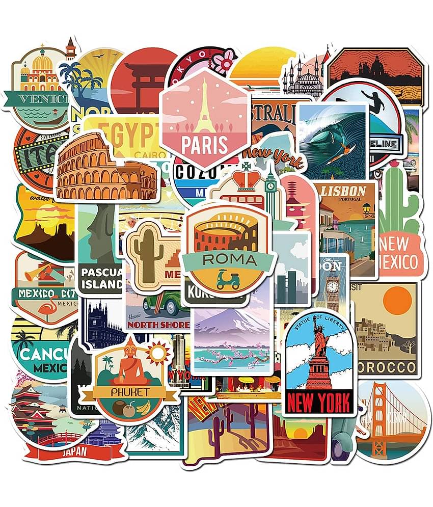 iDream Travel World Destination Famous City Waterproof Vinyl Sticker for Laptop, Desk, Skateboard, Luggage, Guitar, Furniture, Toy, Scrapbook (Set of 50)