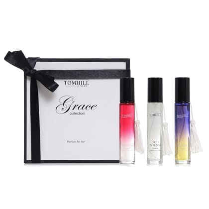 TOMHILL Grace Collection for Her – Set of 3 Luxury Perfumes: Crystal, Oud Intense, and Floral – Elegant Gift Box for Women’s Fragrance Lovers, Ideal for Special Occasions