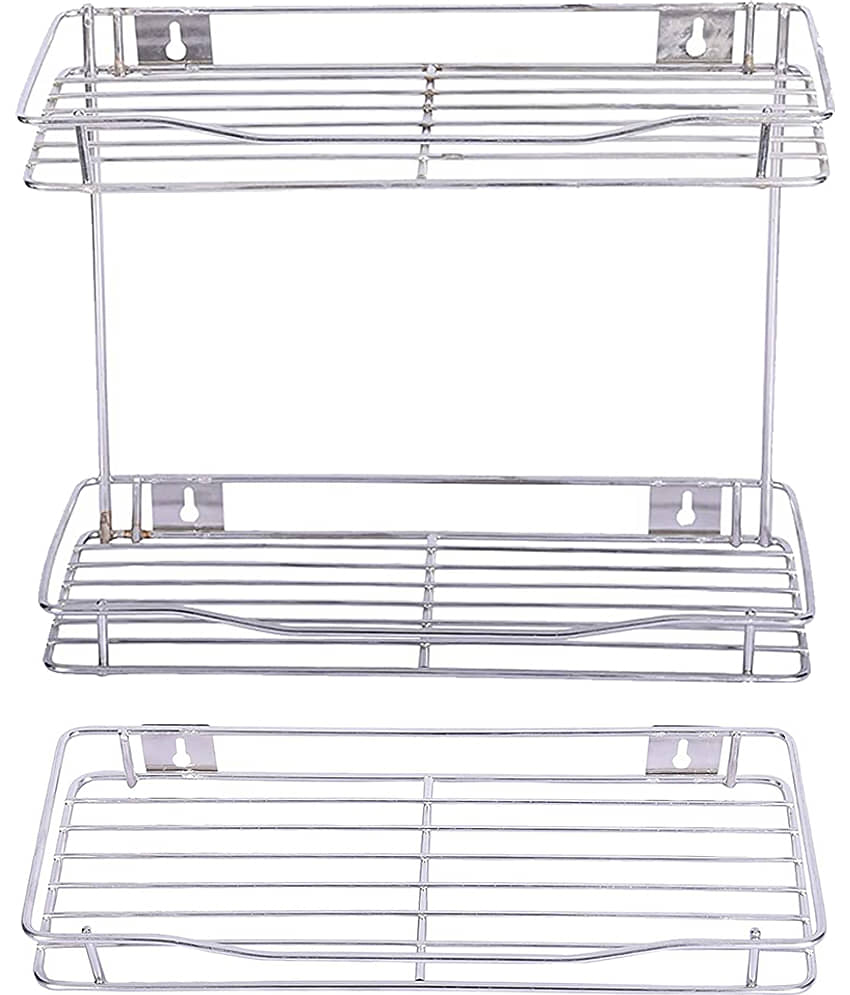 JISUN Combo Detergent Holder/Bathroom Racks & Shelves/Kitchen Racks/Multipurpose Holder - 2 Shleves 12" X 6 X 12" Inches & 1 Shelf 12" X 6" Inches Stainless Steel Wall Shelf