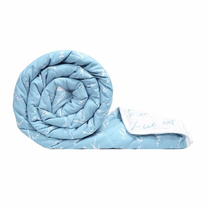 Blue Typography Letter Printed AC Quilt Comforter for Single Bed-Single / Blue and White / LX1101