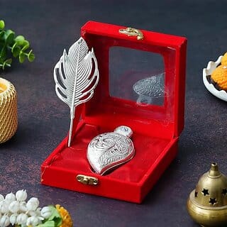 erman Silver Shankh-Shaped Paan Dibbi with Silver Tilak Stick  Kumkum/Roli Chawal Box  Elegant Gift Set for Pooja