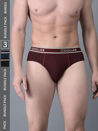 Men's Assorted Pack of 3 Combed Cotton Solid Brief With Anti-Microbial Odour Control