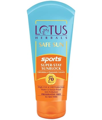 Lotus Herbals Safe Sun Sports Super,Stay Sunblock Spf 70 Pa+++, Anti,Pollution, Long Stay, 40G