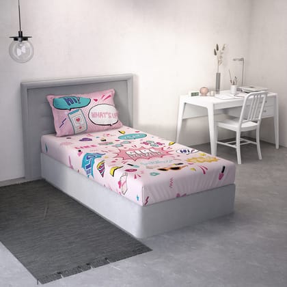 DDECOR - Little Brats Collection 100% Cotton Conversational Pattern 136TC Single Bedsheet|152 CM X 224 CM| - Pink