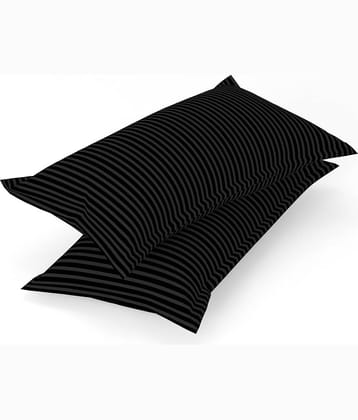 gharsaaz - Pack of 2 Poly Cotton Vertical Striped Standard Size Pillow Cover ( 68.58 cm(27) x 43.18 cm(17) ) - Black