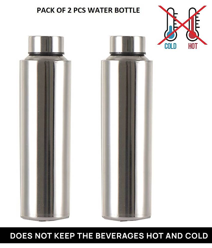 PIQUANT KITCHENWARE Water Bottle for Home/Office/Gym/School/Collage Silver 950 mL Steel Fridge Bottle set of 2