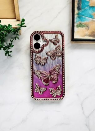 Butterfly Pink Color Case for iPhone 16