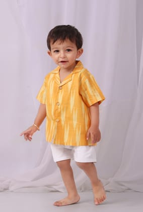 Mustard Yellow Ikat Half Sleeves Shirt-4-5Y