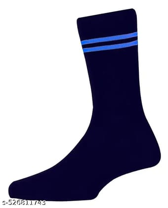 Navy Blue with sky blue strip formal Lycra cotton school socks - Pack of 1