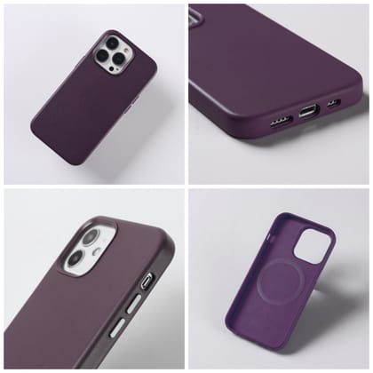 iPhone 13 Mini - Genuine Leather Case with Mag-Safe Cover-Dark Cherry
