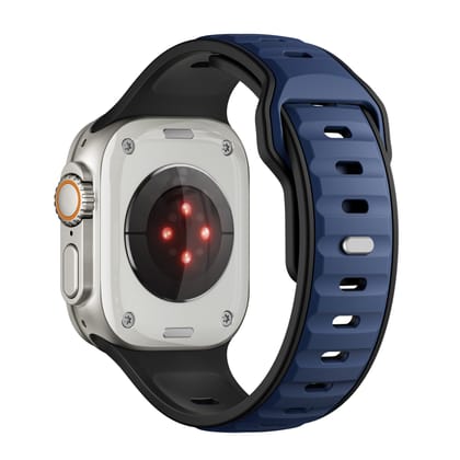 Premium Aspro Silicone Sports Bands By iSerieshub Compatible For Apple Watch-Black Navy / 49 - 46 - 45 - 44MM