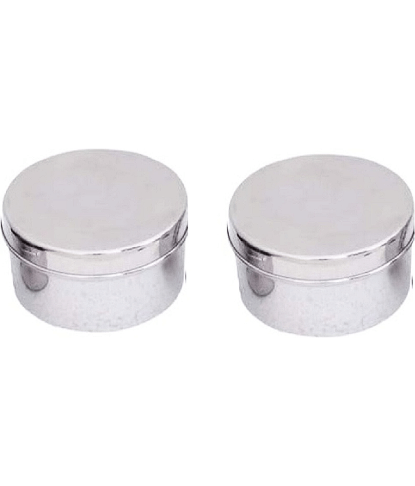 Dynore 2 Puri Dabba Steel Silver Utility Container ( Set of 2 )