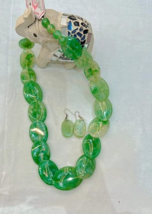 RNK Light Green Oval Shape Beads Necklace Set