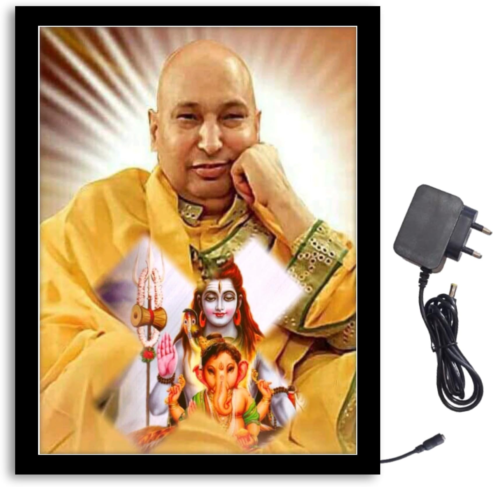 NOKKES Jai Guru Ji Bade Guru ji Sawroop Guru Ji Light Photo Frame 8X10 inch Led Light photo Frame With Light Adaptor Led Light Photo Frame Black Color Photo Frame_AQW238