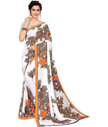 Saadhvi Art Silk Printed Saree With Stitched Blouse ( Orange )