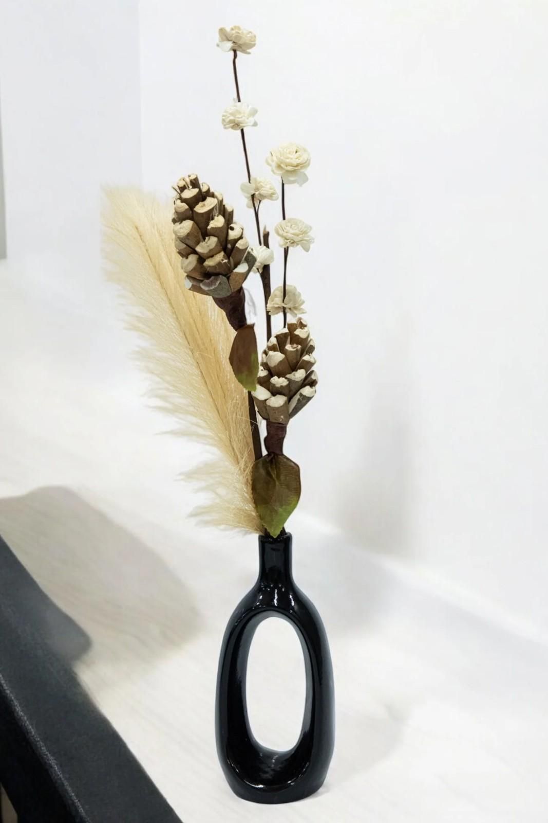 Elegant White Rose, Faux Pampas Grass & Pinecones Artificial Flower Bunches