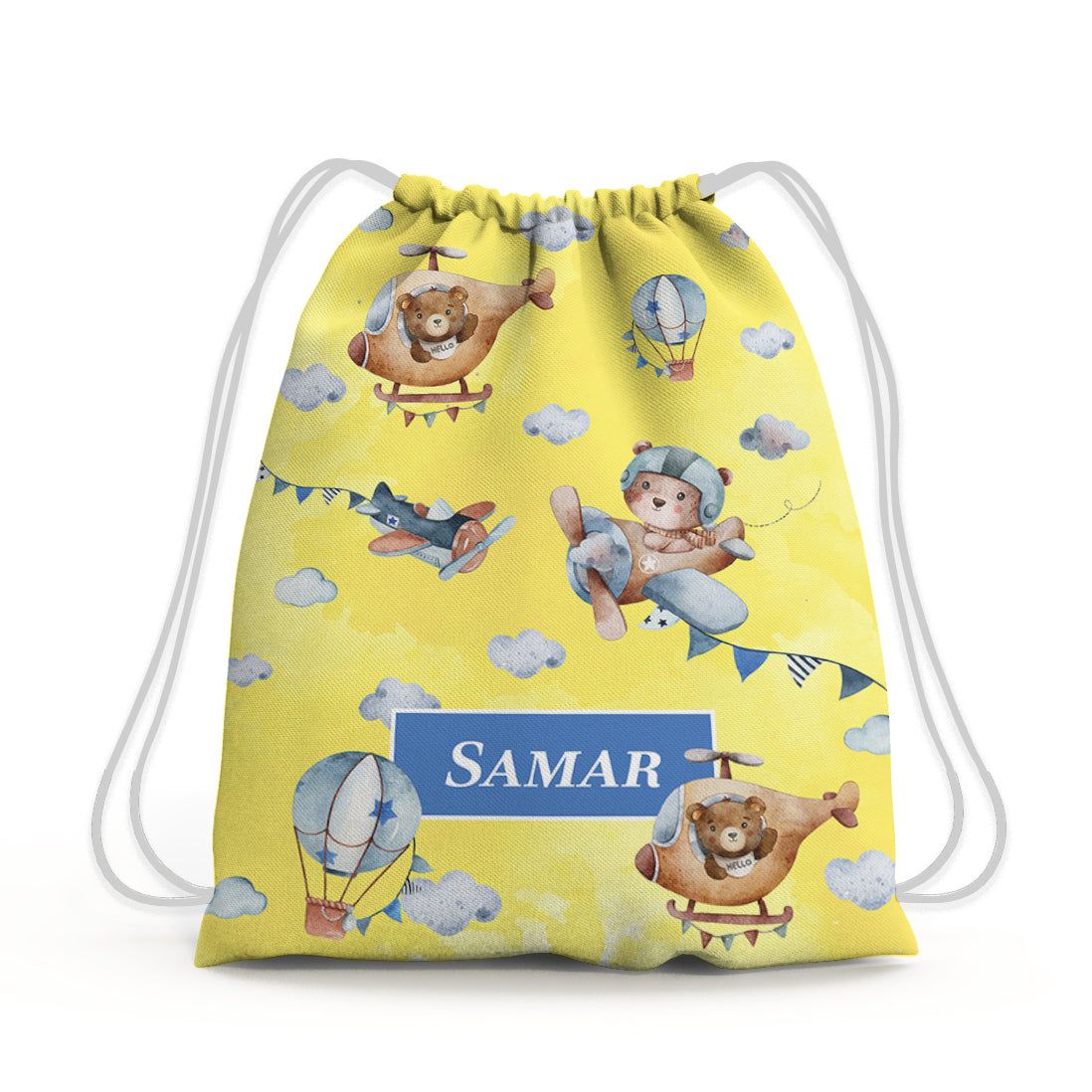 Teddy's Flight Drawstring Bag (kids)-Sunshine Yellow / Toddlers [2-4 Years]