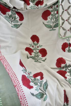 Royal Red Poppy Premium Dohar | Hand-Blocked Design Single Bed (one piece )