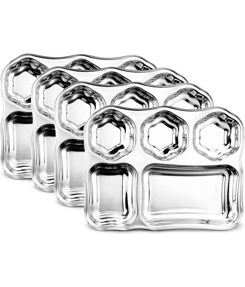 Classic Essentials 4 Pcs Stainless Steel Silver Partition Plate