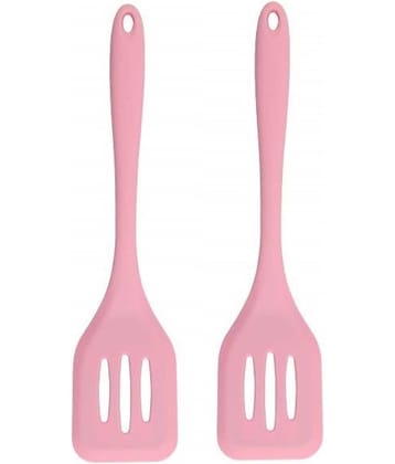 Baskety Silicone Slotted Spatula For Kitchen Set Cooking Heat Resistant ( Pack of 2,Pink )