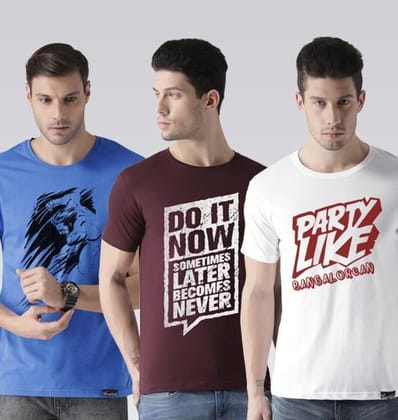 Young Trendz Mens Combo Wolvarin Sky Blue Color Doit Maroon Color and Partyb White Color Half Sleeve Printed T-Shirts-SBlue/Maroon/White / Medium / 100% Bio Wash Cotton