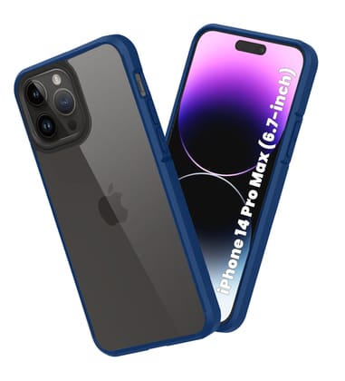 Ice Crystal Series Hybrid Yellow Resistant Transparent PC Military Grade TPU Back Cover for Apple iPhone 14 Pro Max, 6.7 inch, Deep Blue